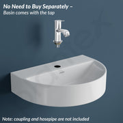 Plantex Ceramic Basin with Stainless Steel Pillar Cock/Wall Hung Basin/Deck Mount Tap/Basin for Bathroom - (Mark -Combo)