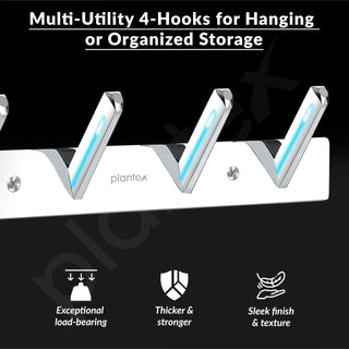 Plantex Wall Hooks for Hanging Cloth/Stainless Steel Towel Hangers/Bathroom Robe Hooks/Door Hangers/Square Wall Hook/Hook Rail for Hanging Keys - 4 Hooks (Pack of 3, Chrome)