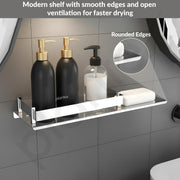 Plantex Stainless Steel Shelf for Bathroom/2in1 Multipurpose Bathroom Shelf with Soap Dish/Holder/Bathroom Organiser (15x5 Inches) â€“ Pack of 2
