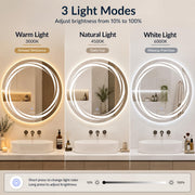 Plantex Glass Lighting Mirror With 3 Lighting Option/Smart Wall Mount Mirror Shatterproof For Living Room/Bedroom/Dressing Room - Round Shape (24 Inch), White