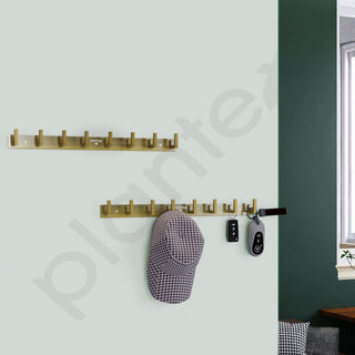 Plantex Aluminum Hook Rail with L-Shape Hooks for Walls of Bathroom/Kitchen–Hook Rail Bar for Clothes/Towel/Keys - Pack of 3 (8 Hooks, Brass Antique)