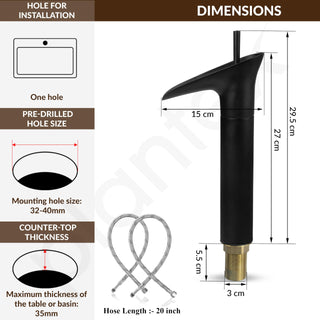 Plantex Pure Brass Pillar Tap/Wash Basin Mixer Tap Hot and Cold/Single Lever Water Tap/Pillar Cock for Basin-(8307-Black)
