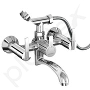 Plantex Pure Brass Telephonic Wall Mixer with Crutch Arranging of Hot & Cold Water with Water Saving Nozzle for Bathroom and Brass Wall Flange 7 Year Warranty -(AQ-1417-Chrome)