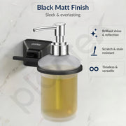 Plantex 304 Grade Stainless Steel Liquid Soap Dispenser/Frosted Glass Shampoo Dispenser/Hand Wash Dispenser/Bathroom Accessories - Squaro (Black)