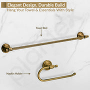 Plantex 304 Grade Stainless Steel Bathroom Accessories Set of 5 - Towel Rod/Hand Napkin Hanger for Wash Basin/Soap Case/Toothbrush Holder/Robe Hook - Niko (Brass Antique)