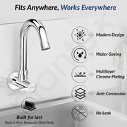Plantex Sink Taps for Kitchen Basin/Wall Mount Tap for Kitchen Sink with Wall Flange & Teflon Tape/Sink Cock Tap - Pack of 1 (Rio, Chrome)