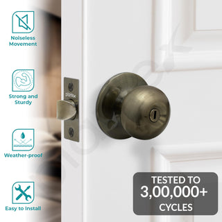 Plantex Bathroom Door Lock/Keyless Cylindrical Lock for Bathroom/Balcony/Tubular Door Knob/Handle (Without Key-Brass Antique)
