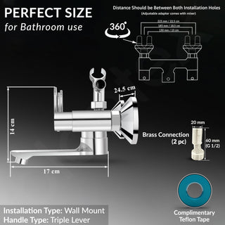 Plantex Pure Brass Telephonic Wall Mixer with Crutch Arranging of Hot & Cold Water/Mixer Tap for Bathroom with Water Saving Aerator and Brass Wall Flange -(Orn-217-Chrome)