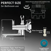Plantex Pure Brass Telephonic Wall Mixer with Crutch Arranging of Hot & Cold Water/Mixer Tap for Bathroom with Water Saving Aerator and Brass Wall Flange -(Orn-217-Chrome)