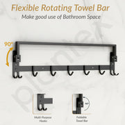 Plantex Stainless Steel Folding Single Towel Rod with Hooks/24 Inch Towel Holder for Bathroom/Towel Hanger/Towel Stand/Bathroom Accessories - (APS-1317, Black)