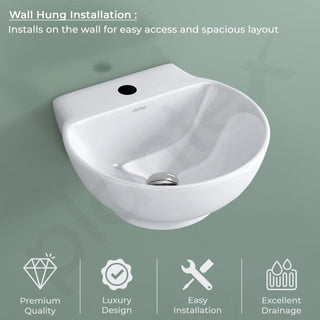 Plantex Ceramic Wash Basin/Basin for Bathroom/Washbasin with 10 Years Glaze Warranty by Plantex/Bathroom Sink for Hotel, Living Room (Glossy White/Rosy - 12 x 12.5 x 5 Inch)