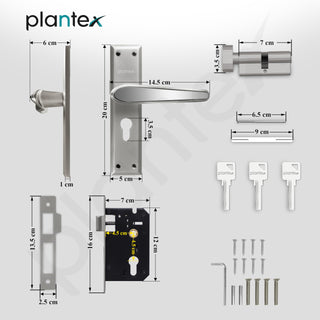 Plantex Heavy-Duty Door Lock Set - Main Door Lock Plate Handle Set/6-Lever Mechanism Mortise Locks with 3 Keys/Brass Locks Body & Cylinder (PTP-09-Satin & CP)