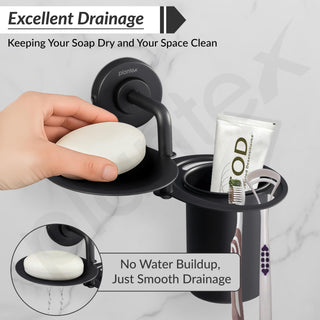Plantex 304 Grade Stainless Steel 2in1 Soap Holder with Tumbler Holder/Bathroom Accessories - Daizy (Black)
