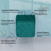 Plantex Imported Italica Commode for Toilet/Rimless Ceramic Wall Hung Western Toilet/Washdown Flush Bathroom Commode with Toilet Seat Cover - P Trap Outlet - (Aqua Green, Matt)
