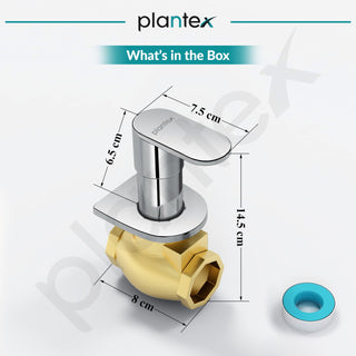 Plantex Pure Brass 25 mm Toilet Flush Valve for Toilet with Teflon Tape and Brass Wall Flange for Commercial and Residential Use-(ORN-220-Chrome)
