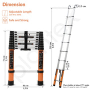 Plantex 8.5 feet (2.6m) Telescopic Ladder/Durable Steps/Collapsible Ladder for Home or Outdoor Work/Aluminium Telescopic Ladder - (Orange)