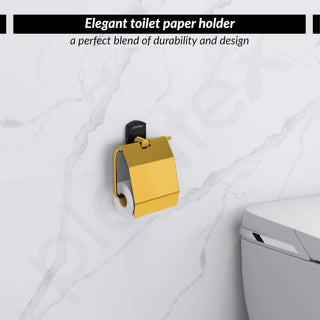 Plantex 304 Stainless Stee Toilet Paper Holder for Bathroom/Tissue Roll Holder for Washroom/Toilet Roll Holder for Bathroom Accessories - Parv (Gold & Black)