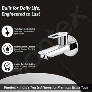 Plantex Pure Brass Bib Cock for Bathroom/Long Body Taps/Wall Mount Tap for Wash Basin with Teflon Tape & Wall Flange - Pack of 1 (Chrome, 3225)