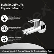 Plantex Pure Brass Bib Cock for Bathroom/Long Body Taps/Wall Mount Tap for Wash Basin with Teflon Tape & Wall Flange - Pack of 1 (Chrome, 3225)