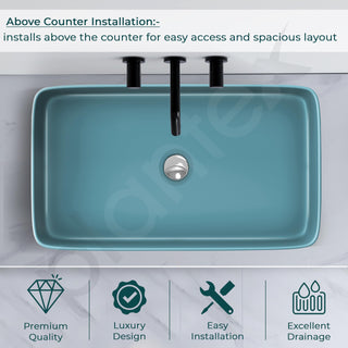 Plantex Ceramic Designer Washbasin for Bathroom/Countertop Bathroom Basin/Rectangle Tabletop Wash Basin for Restaurant/Hotel (Harmony Blue - 26 x 15 x 5 Inch)