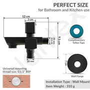 Plantex Two Way Tap for Washing Machine/Quarter Turn 2 in 1 Bib Cock/Wash Basin tap with Teflon Tape and Wall Flange/2 Way Bathroom Tap with Brass Spindle - (Black)
