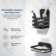 Plantex Self Adhesive Bathroom Shelf/Stainless Steel Shelf/Soap Holder for Kitchen/Tumbler Holder/Bathroom Organiser without Drill - ( 12 x 4 Inch,Black, Combo)
