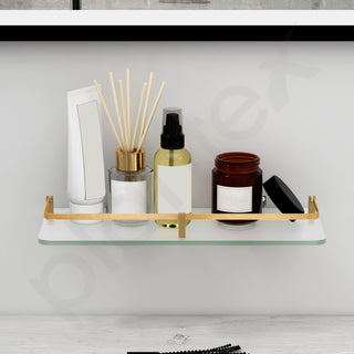 Plantex Frosted Glass Shelf for Bathroom/Shelf with Brass Railings and Brackets/Shelf for Living Room/Bedroom/Kitchen - Pack of 1 (15 x 6 inch, Brass Antique)