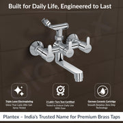 Plantex Telephonic Brass Wall Mixer for Bathroom 2 in 1/Spout Mixer Tap/Hand Shower/Mixer Tap for Bathroom with 7-Year Manufacturer's Warranty-(Flo-817 Chrome)