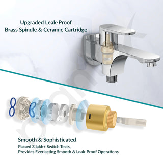 Plantex Two Way Bib Cock Taps Compatible for Washing Machine with Water Saving Nozzle Attachment/2 in 1 Bib Tap with Brass Wall Flange and Teflon Tape- (Orna-Chrome)