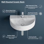 Plantex Ceramic Basin with Stainless Steel Pillar Cock/Wall Hung Basin/Deck Mount Tap/Basin for Bathroom - (Mark -Combo)