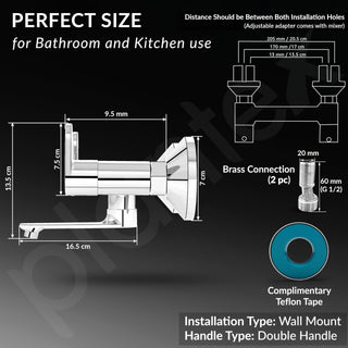 Plantex Pure Brass Orn-216 Non Telephonic Wall Mixer with Watert Saving Nozzle/Mixer Tap for Bathroom with Brass Wall Flange and Teflon Tape -7 Year Warranty (Mirror Chrome)