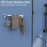 Plantex Anti Rust 304 Grade Stainless Steel Folding Single Towel Rod with Hooks/Towel Holder for Bathroom/Hanger/Stand/Bathroom Accessories - (24 Inch-Chrome)