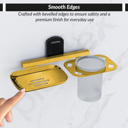 Plantex 304 Grade Stainless Steel 2 in1 Soap Dish with Tumbler Holder/Soap Stand/Tooth Brush Holder for Bathroom/Bathroom Accessories - Parv (Gold & Black)