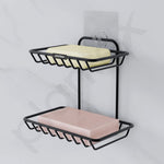 Plantex Self Adhesive Soap Holder for Bathroom/GI Steel Soap Case/2 Layer Soap Storage/Bathroom Accessories - Pack of 2 (Black)