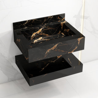 Plantex Floating Vanity/Slab Tile Vanity with Washbasin for Bathroom/Wall Mount Cabinet with Basin - 24 x 18 inch (ED-Black-Marble Finish)