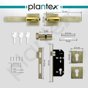 Plantex Triple Security Door Lock for Home/Main Door Lock Set with 3 Years of Warranty/Mortise Lock for Door with Brass Lock Body & Cylinder (7114 - PVD Gold & Brass Antique)