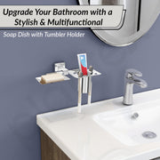 Plantex Aqua Stainless Steel 2in1 Soap Holder with Tumbler Holder/Soap Dish/Toothbrush Holder/Bathroom Accessories (Chrome - Aqua)