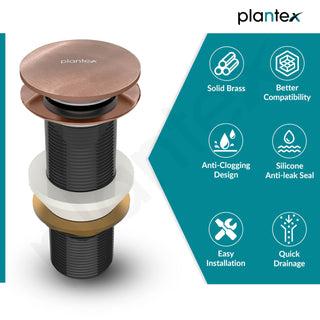 Plantex Pure Brass Waste Coupling for Wash Basin/ 5 inch Drain Out let System Full Thread Pop up Matt Waste Coupling for Wash Basin - Pack of 1 (Matt Rose Gold)