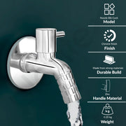 Plantex Washing Machine Tap with Wall Flange and Teflon Tape/3/4in Nozzle Bib cock Garden Tap-(1259-Mirror Chrome)
