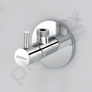 Plantex Pure Brass Angle Valve for Bathroom with Brass Wall Flange and Teflon Tape/Angular Stop Cock for Health Faucet and Wash basin- [ICO-905-Mirror Chrome]