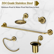 Plantex 304 Grade Stainless Steel Bathroom Accessories Set of 5 - Towel Rod/Hand Napkin Hanger for Wash Basin/Soap Case/Toothbrush Holder/Robe Hook - Daizy (Brass Antique)