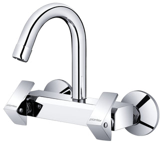 Plantex Pure Brass PRI-314 Sink Mixer with (High Arch 360 Degree) Double Handle Hot & Cold Water Tap for Kitchen/Bathroom Basin Faucet with Brass Wall Flange & Teflon Tape (Mirror-Chrome Finish)