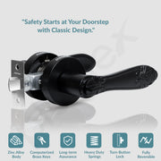 Plantex Door Lock for Main Door/Mortise Lock for Home/Door Handle Lock Set with 3 Computerise Keys - (Black)