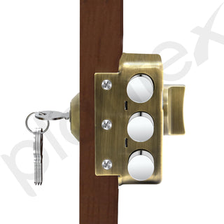 Plantex Tri-Bolt Lock for Main Door/Heavy Duty Door Lock with 4 Keys/Suitable on Single Door for Home/Office/Hotel - Pack of 1 (Brass Antique)