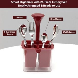 Plantex Oppo Cutlery Set with Storage Box/Spoon Set/Spoon Stand for Kitchen and Dining (24 Pieces - Brown)