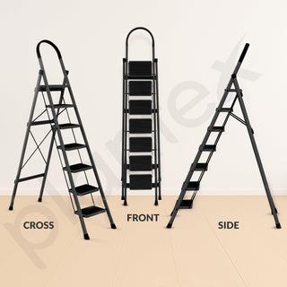 Plantex Steel 7 Step Ladder/Foldable Ladder for Home/Anti-Skid Wide 7 Step Ladder - (Apex - Black)