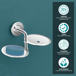 Plantex 304 Grade Stainless Steel Double Soap Holder for Bathroom/Soap Stand for Bathroom wall/Soap dish/Bathroom Accessories - Daizy (Chrome)