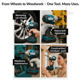 Plantex Cordless Impact Wrench/Brushless Motor/350 Nm Tourq/1/2" Square Head - Blue & Black (Battery Not Included)