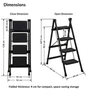 Plantex 4 Step Ladder for Home Use/Wide Anti-Slip Heavy-Duty Step Stool/Lightweight Kitchen Ladder 4 Step (Black)