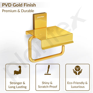Plantex 304 Grade Stainless Steel Tissue Paper Roll Holder/Toilet Tissue Holder with Mobile Stand/Bathroom Accessories (Crystal, PVD Gold)